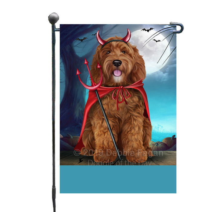 Personalized Happy Halloween Trick or Treat Cockapoo Dog Devil Custom Garden Flag GFLG64456