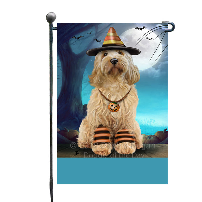 Personalized Happy Halloween Trick or Treat Cockapoo Dog Candy Corn Custom Garden Flag GFLG64401