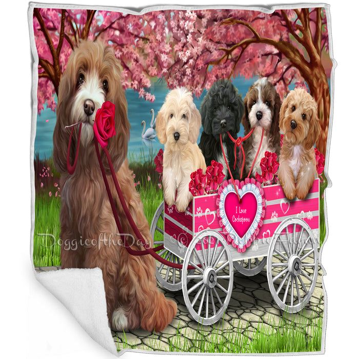 I Love Cockapoo Dog in a Cart Art Portrait Blanket BLNKT91875