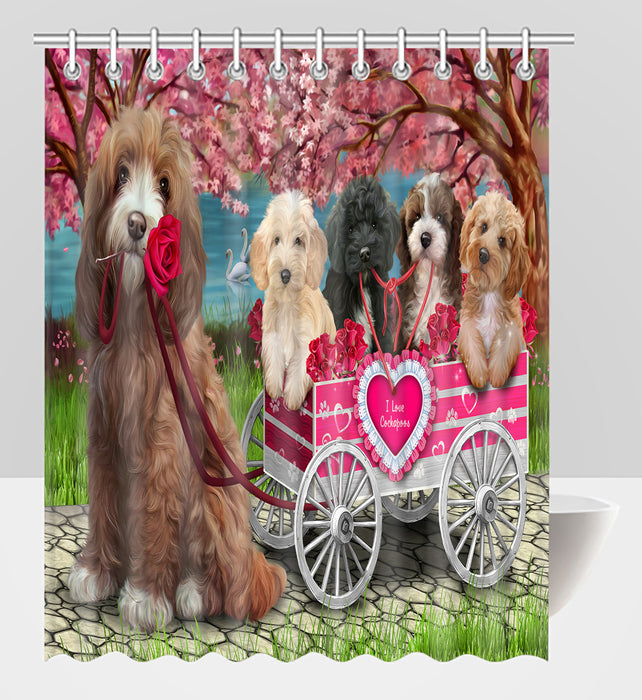 I Love Cockapoo Dogs in a Cart Shower Curtain