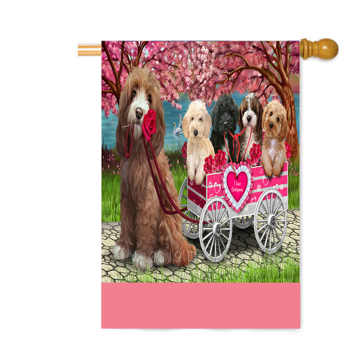 Personalized I Love Cockapoo Dogs in a Cart Custom House Flag FLG-DOTD-A62202