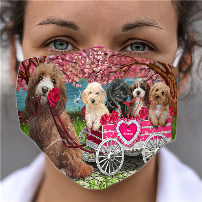 I Love Cockapoo Dogs in a Cart Face Mask FM48137