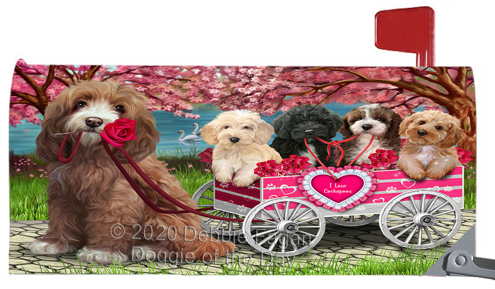 I Love Cockapoo Dogs in a Cart Magnetic Mailbox Cover Both Sides Pet Theme Printed Decorative Letter Box Wrap Case Postbox Thick Magnetic Vinyl Material