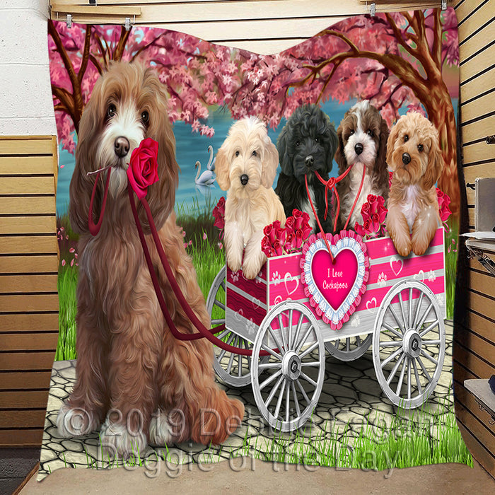 I Love Cockapoo Dogs in a Cart Quilt