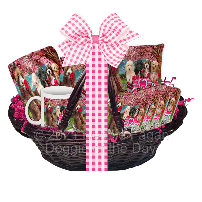 Mother's Day Gift Basket Cockapoo Dogs Blanket, Pillow, Coasters, Magnet, Coffee Mug and Ornament