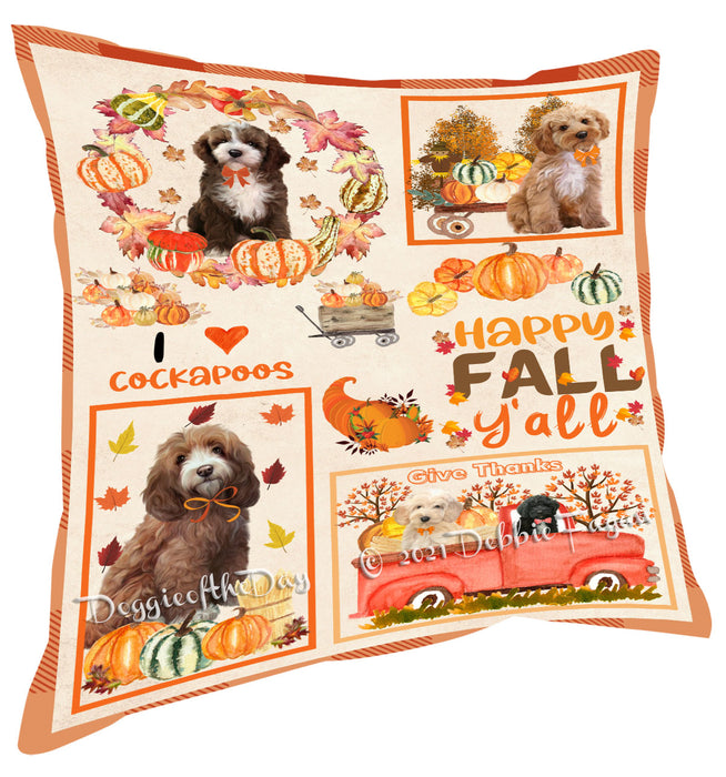 Happy Fall Y'all Pumpkin Cockapoo Dogs Pillow with Top Quality High-Resolution Images - Ultra Soft Pet Pillows for Sleeping - Reversible & Comfort - Ideal Gift for Dog Lover - Cushion for Sofa Couch Bed - 100% Polyester
