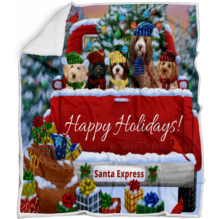 Christmas Red Truck Travlin Home for the Holidays Cockapoo Dogs Blanket - Lightweight Soft Cozy and Durable Bed Blanket - Animal Theme Fuzzy Blanket for Sofa Couch