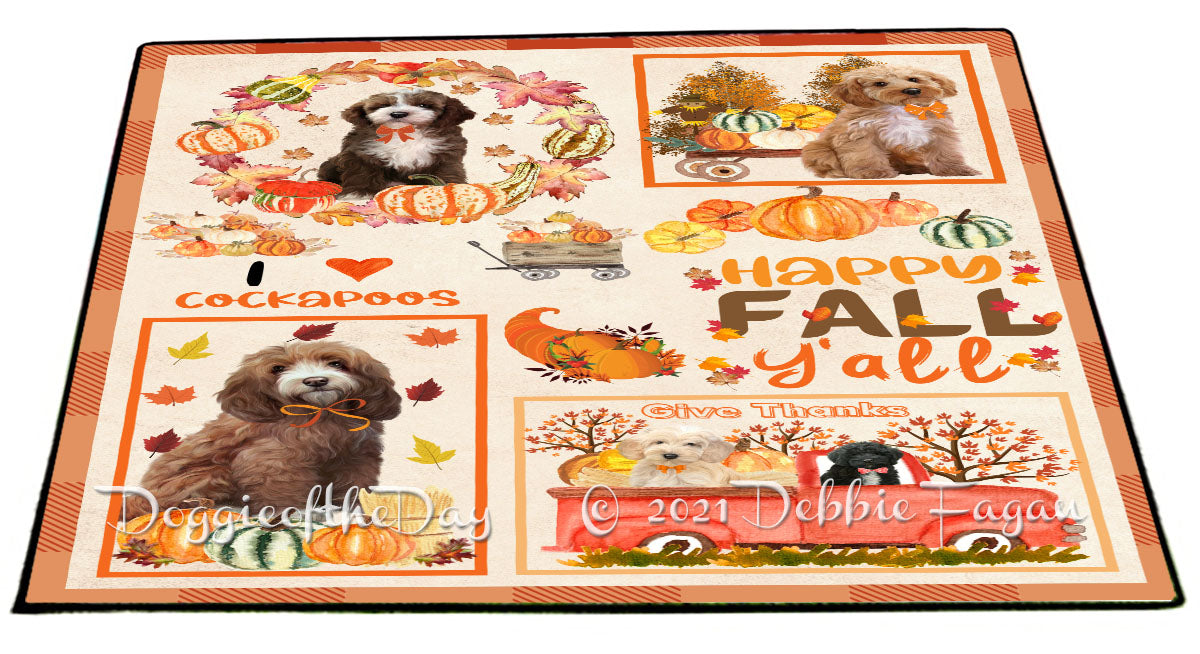 Happy Fall Y'all Pumpkin Cockapoo Dogs Indoor/Outdoor Welcome Floormat - Premium Quality Washable Anti-Slip Doormat Rug FLMS58606