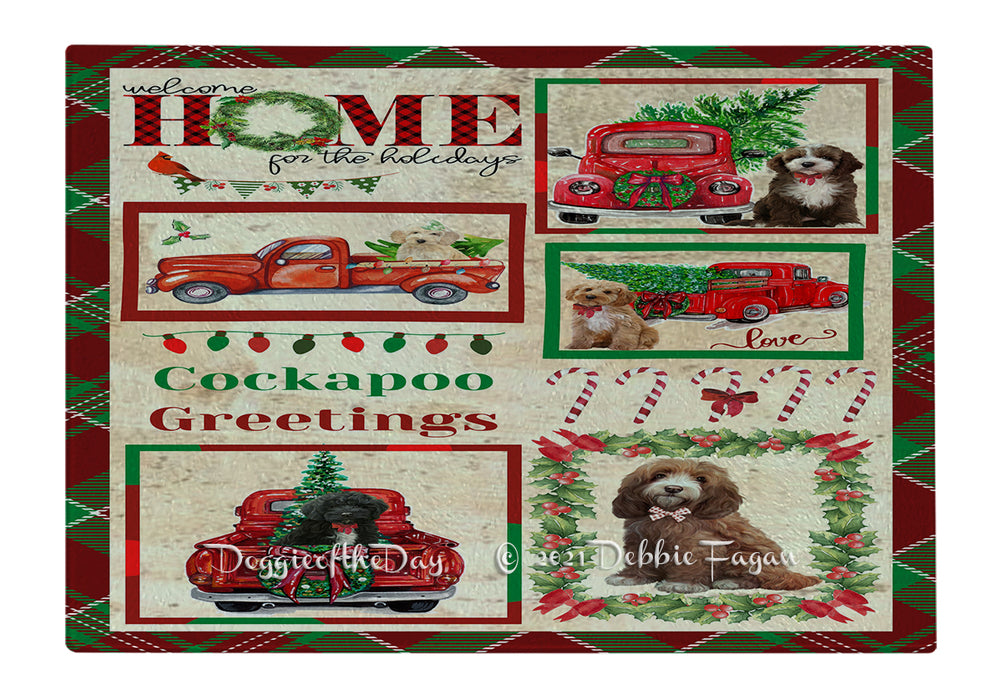 Welcome Home for Christmas Holidays Cockapoo Dogs Cutting Board - Easy Grip Non-Slip Dishwasher Safe Chopping Board Vegetables C78925