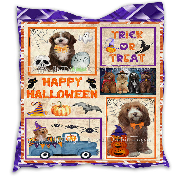 Happy Halloween Trick or Treat Pumpkin Cockapoo Dogs Lightweight Soft Bedspread Coverlet Bedding Quilt QUILT60851