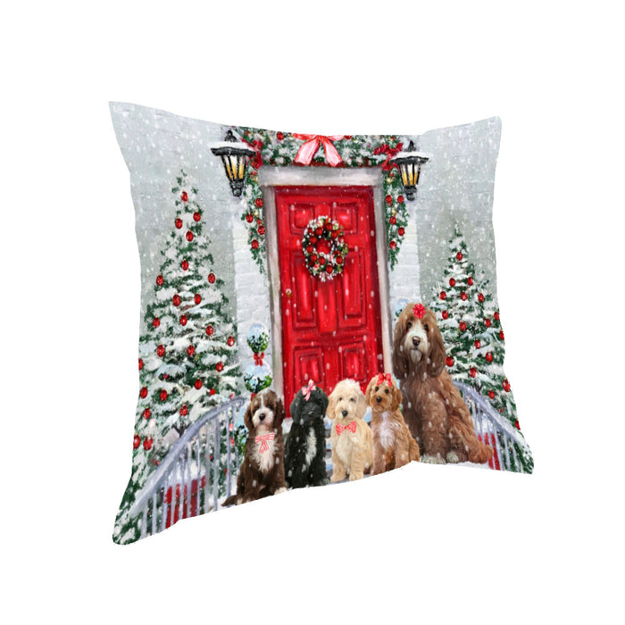 Christmas Holiday Welcome Cockapoo Dogs Pillow with Top Quality High-Resolution Images - Ultra Soft Pet Pillows for Sleeping - Reversible & Comfort - Ideal Gift for Dog Lover - Cushion for Sofa Couch Bed - 100% Polyester