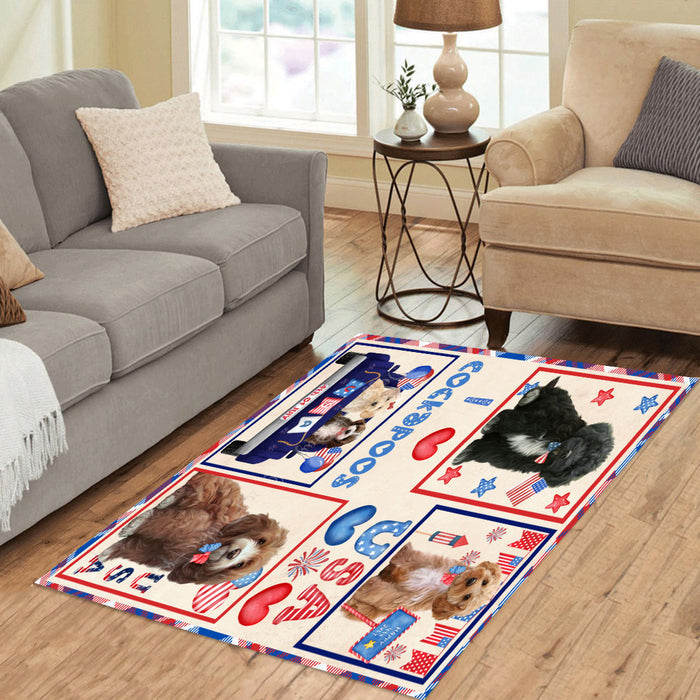 4th of July Independence Day I Love USA Cockapoo Dogs Area Rug - Ultra Soft Cute Pet Printed Unique Style Floor Living Room Carpet Decorative Rug for Indoor Gift for Pet Lovers
