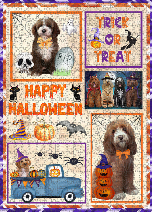 Happy Halloween Trick or Treat Cockapoo Dogs Portrait Jigsaw Puzzle for Adults Animal Interlocking Puzzle Game Unique Gift for Dog Lover's with Metal Tin Box