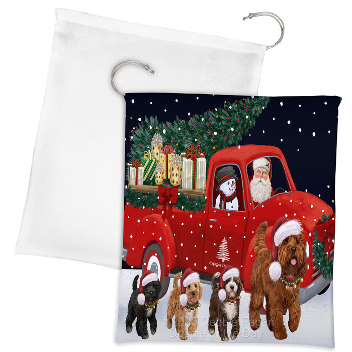 Christmas Express Delivery Red Truck Running Cockapoo Dogs Drawstring Laundry or Gift Bag LGB48893
