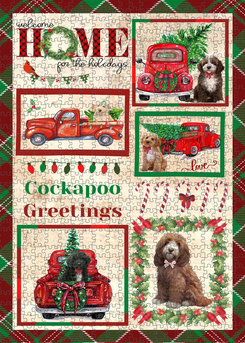 Welcome Home for Christmas Holidays Cockapoo Dogs Portrait Jigsaw Puzzle for Adults Animal Interlocking Puzzle Game Unique Gift for Dog Lover's with Metal Tin Box