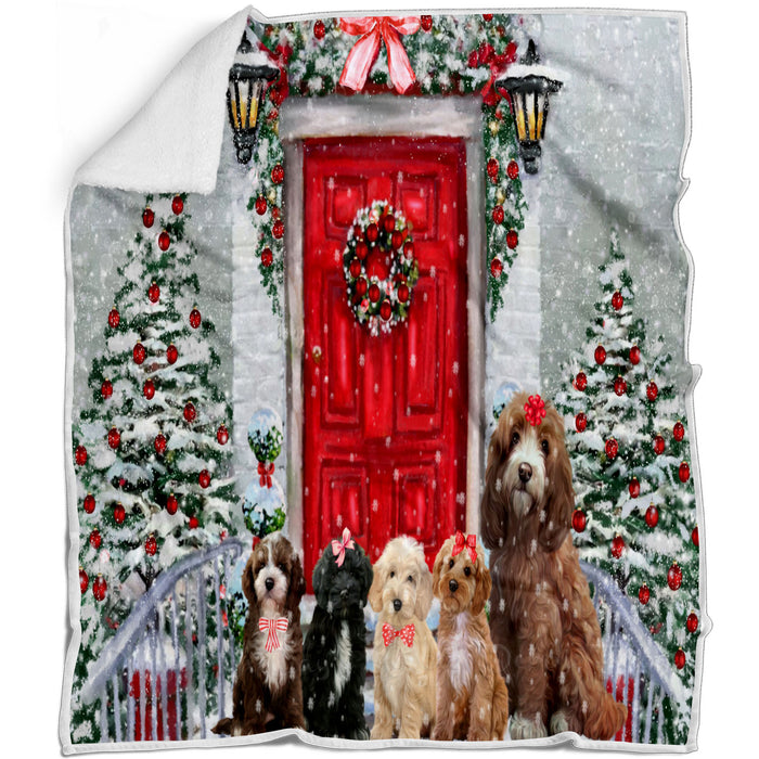Christmas Holiday Welcome Cockapoo Dogs Blanket - Lightweight Soft Cozy and Durable Bed Blanket - Animal Theme Fuzzy Blanket for Sofa Couch