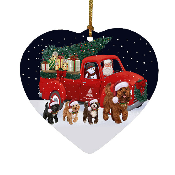 Christmas Express Delivery Red Truck Running Cockapoo Dogs Heart Christmas Ornament RFPOR58084