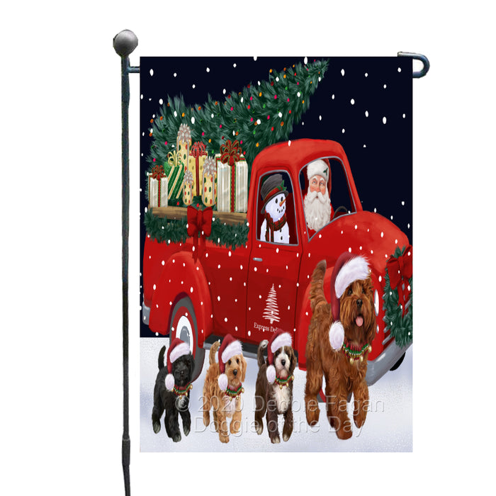 Christmas Express Delivery Red Truck Running Cockapoo Dogs Garden Flag GFLG66457