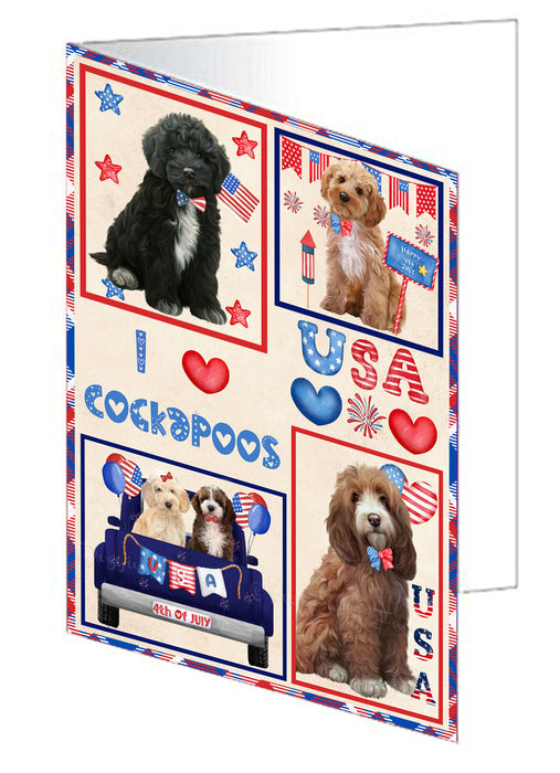 4th of July Independence Day I Love USA Cockapoo Dogs Handmade Artwork Assorted Pets Greeting Cards and Note Cards with Envelopes for All Occasions and Holiday Seasons