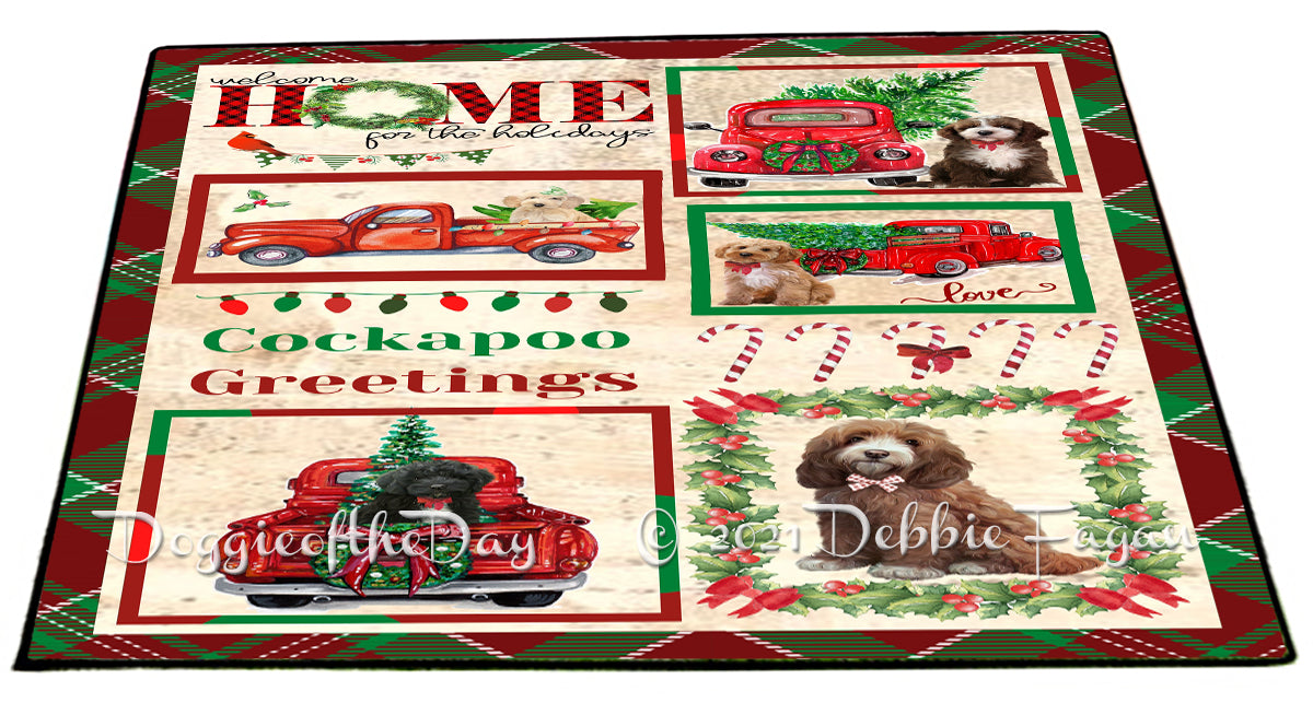 Welcome Home for Christmas Holidays Cockapoo Dogs Indoor/Outdoor Welcome Floormat - Premium Quality Washable Anti-Slip Doormat Rug FLMS57745