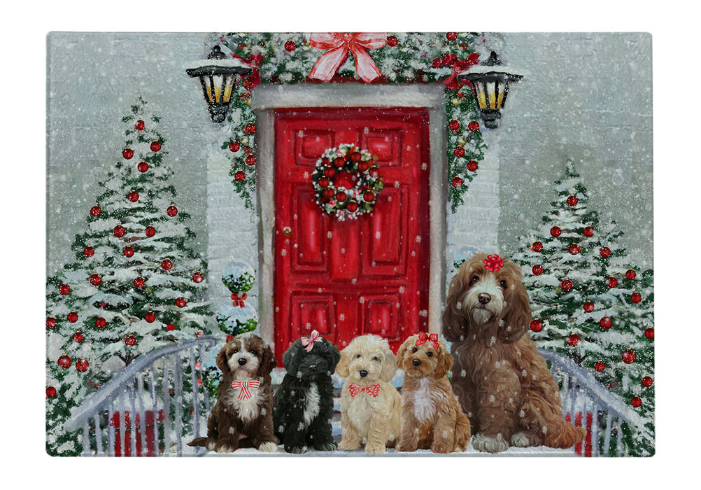 Christmas Holiday Welcome Cockapoo Dogs Cutting Board - For Kitchen - Scratch & Stain Resistant - Designed To Stay In Place - Easy To Clean By Hand - Perfect for Chopping Meats, Vegetables