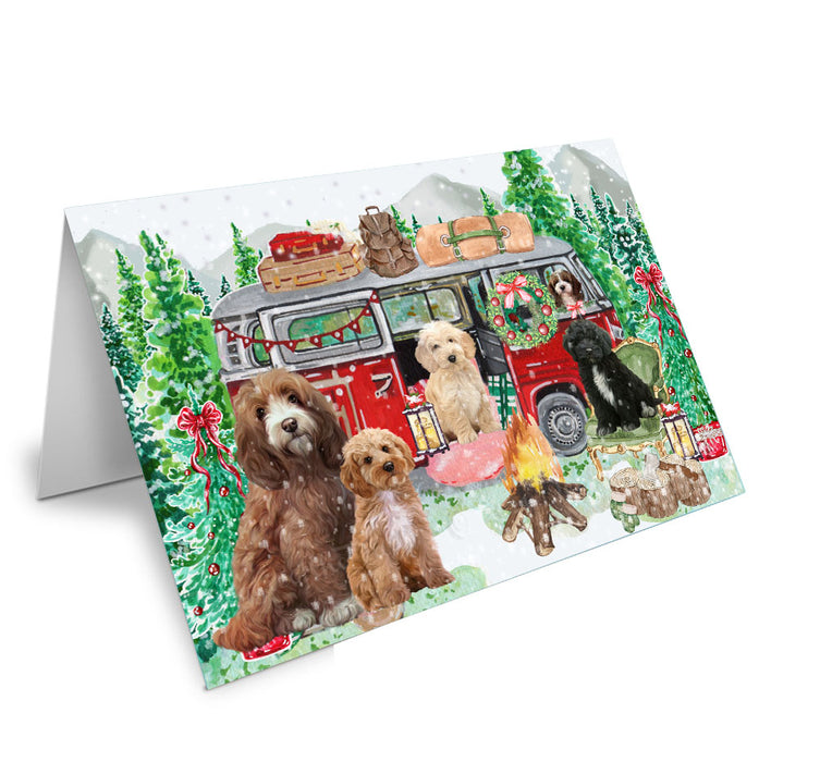 Christmas Time Camping with Cockapoo Dogs Handmade Artwork Assorted Pets Greeting Cards and Note Cards with Envelopes for All Occasions and Holiday Seasons