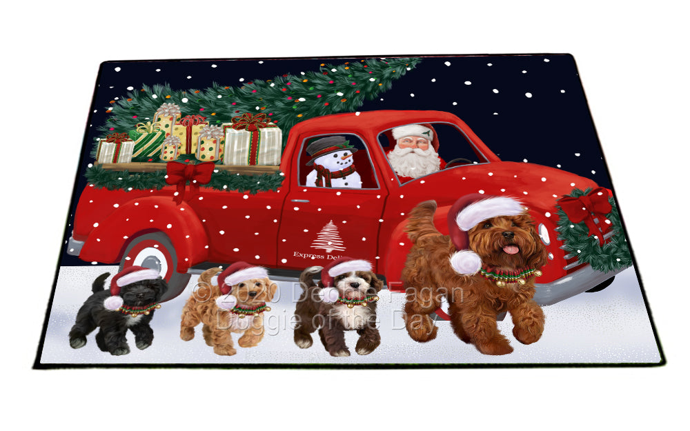 Christmas Express Delivery Red Truck Running Cockapoo Dogs Indoor/Outdoor Welcome Floormat - Premium Quality Washable Anti-Slip Doormat Rug FLMS56599