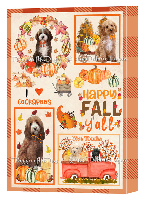 Happy Fall Y'all Pumpkin Cockapoo Dogs Canvas Wall Art - Premium Quality Ready to Hang Room Decor Wall Art Canvas - Unique Animal Printed Digital Painting for Decoration