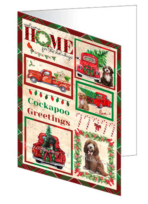Welcome Home for Christmas Holidays Cockapoo Dogs Handmade Artwork Assorted Pets Greeting Cards and Note Cards with Envelopes for All Occasions and Holiday Seasons GCD76148