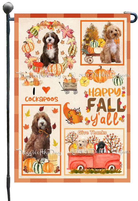 Happy Fall Y'all Pumpkin Cockapoo Dogs Garden Flags- Outdoor Double Sided Garden Yard Porch Lawn Spring Decorative Vertical Home Flags 12 1/2"w x 18"h