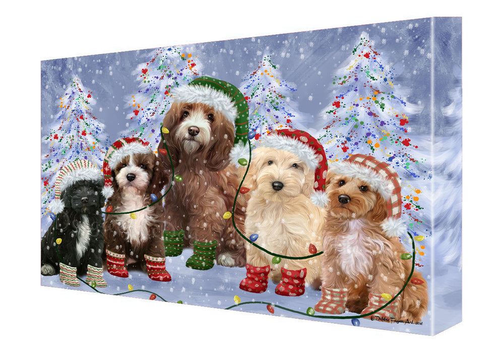 Christmas Lights and Cockapoo Dogs Canvas Wall Art - Premium Quality Ready to Hang Room Decor Wall Art Canvas - Unique Animal Printed Digital Painting for Decoration