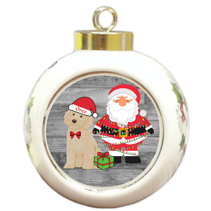 Custom Personalized Cockapoo Dog With Santa Wrapped in Light Christmas Round Ball Ornament