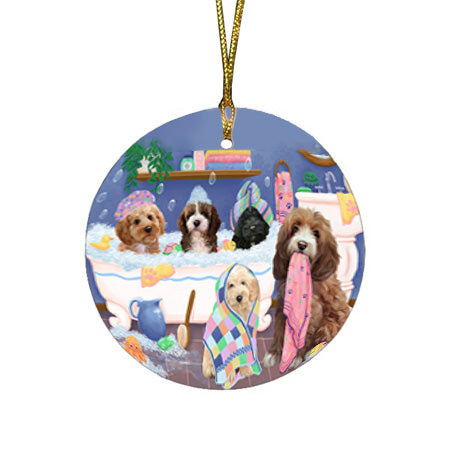 Rub A Dub Dogs In A Tub Cockapoos Dog Round Flat Christmas Ornament RFPOR57138