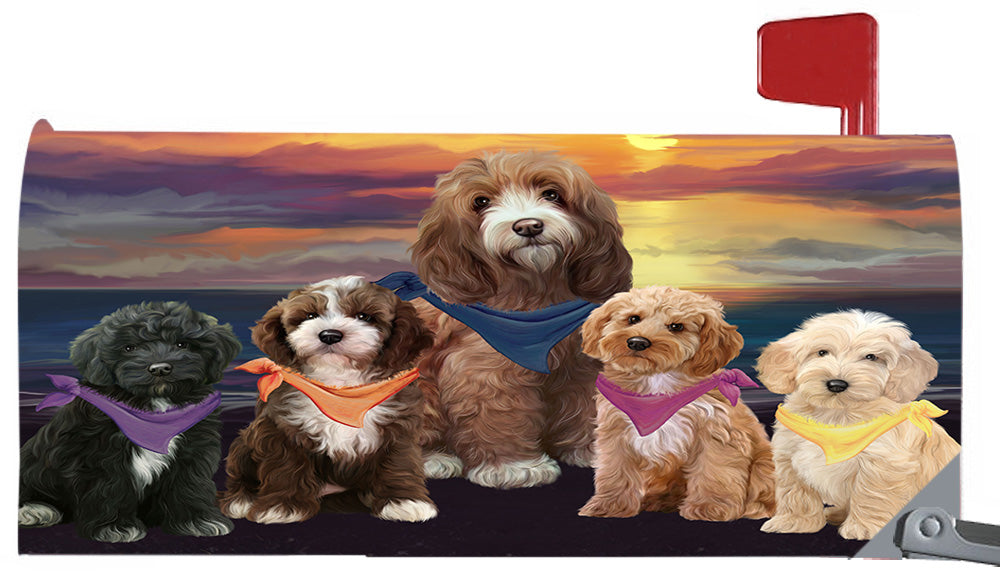 Family Sunset Portrait Cockapoo Dogs Magnetic Mailbox Cover MBC48466