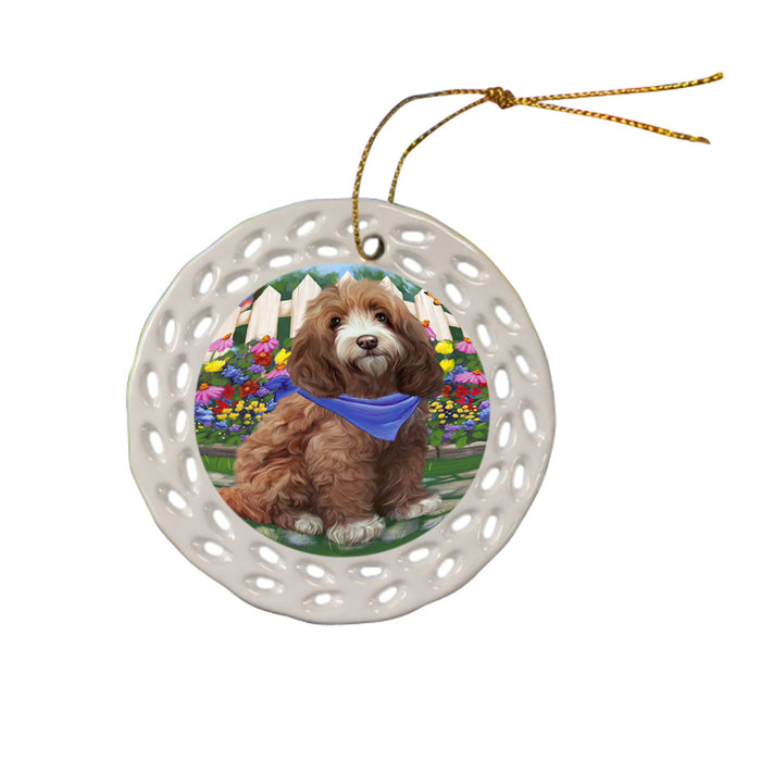 Spring Floral Cockapoo Dog Ceramic Doily Ornament DPOR52245