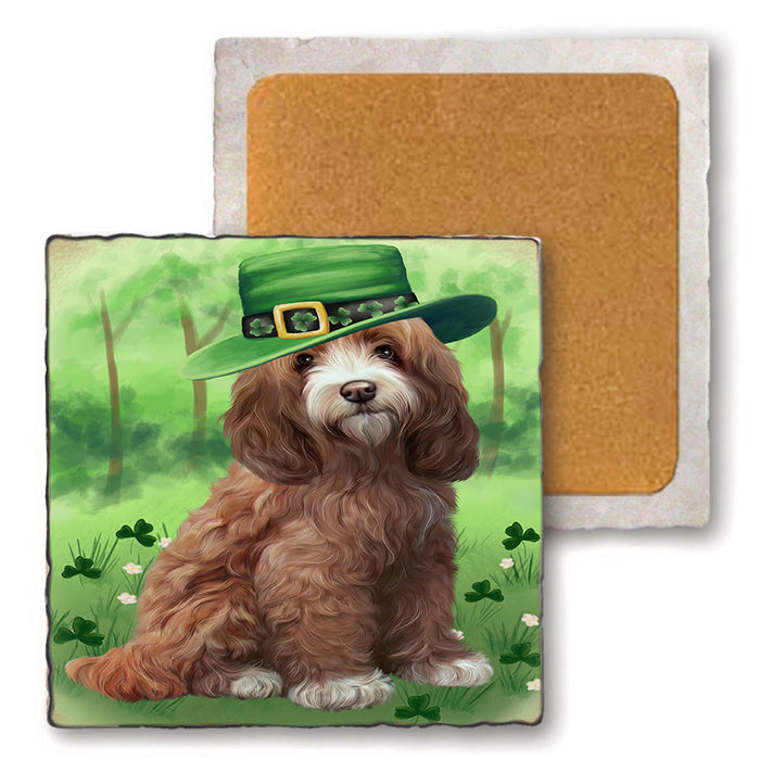 St. Patricks Day Irish Portrait Cockapoo Dog Set of 4 Natural Stone Marble Tile Coasters MCST51991