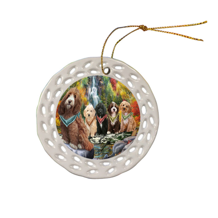 Scenic Waterfall Cockapoos Dog Ceramic Doily Ornament DPOR51860