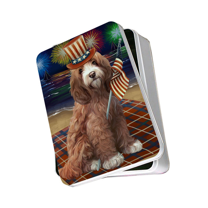 4th of July Independence Day Firework Cockapoo Dog Photo Storage Tin PITN52417