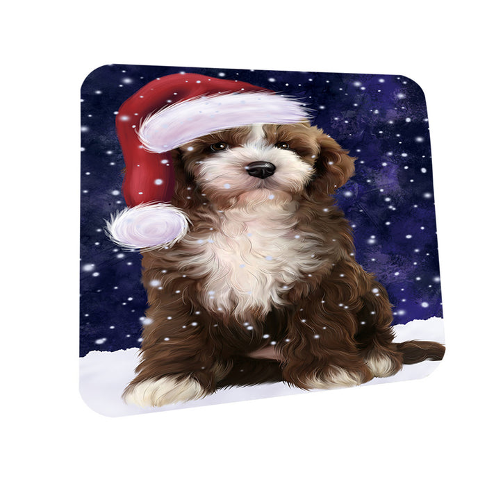 Let it Snow Christmas Holiday Cockapoo Dog Wearing Santa Hat Coasters Set of 4 CST54246