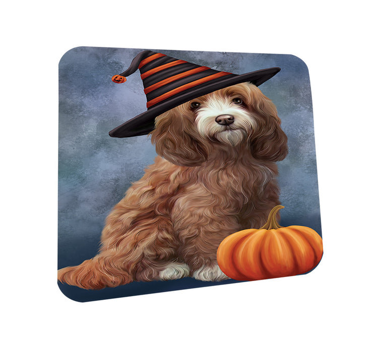 Happy Halloween Cockapoo Dog Wearing Witch Hat with Pumpkin Coasters Set of 4 CST54680