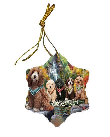 Scenic Waterfall Cockapoos Dog Star Porcelain Ornament SPOR51851