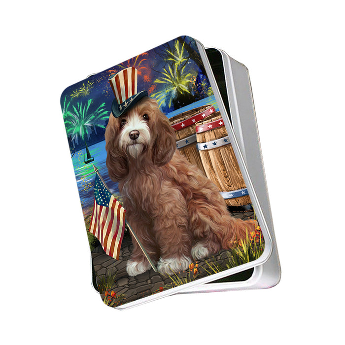 4th of July Independence Day Fireworks Cockapoo Dog at the Lake Photo Storage Tin PITN51128