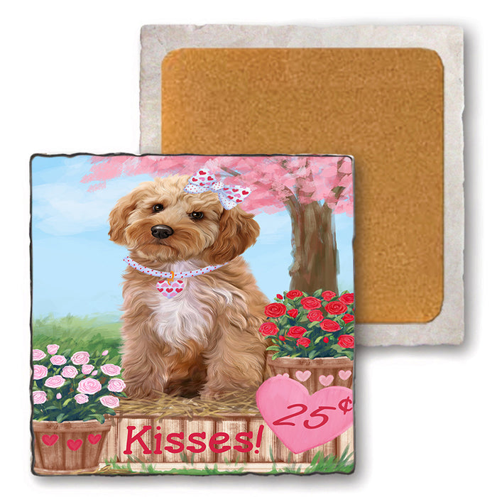 Rosie 25 Cent Kisses Cockapoo Dog Set of 4 Natural Stone Marble Tile Coasters MCST50845