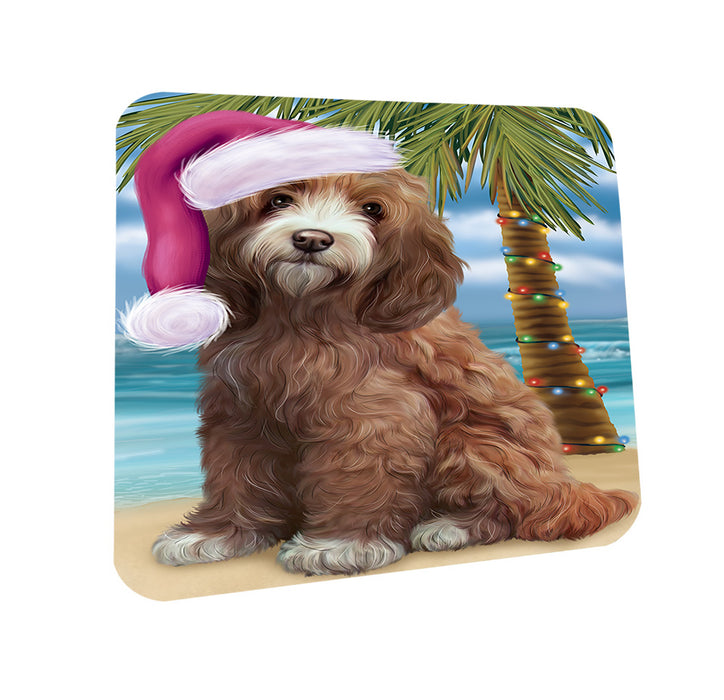 Summertime Happy Holidays Christmas Cockapoo Dog on Tropical Island Beach Coasters Set of 4 CST54376