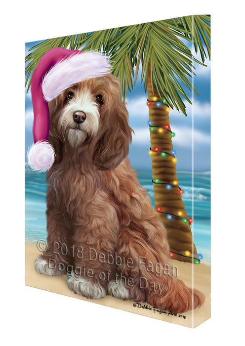 Summertime Happy Holidays Christmas Cockapoo Dog on Tropical Island Beach Canvas Print Wall Art Décor CVS108764