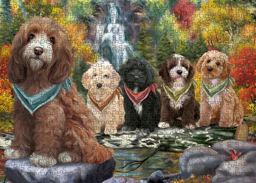 Scenic Waterfall Cockapoos Dog Puzzle with Photo Tin PUZL59667