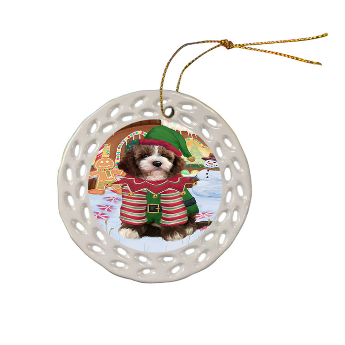 Christmas Gingerbread House Candyfest Cockapoo Dog Ceramic Doily Ornament DPOR56666