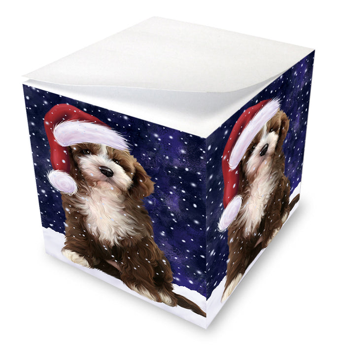 Let it Snow Christmas Holiday Cockapoo Dog Wearing Santa Hat Note Cube NOC55934