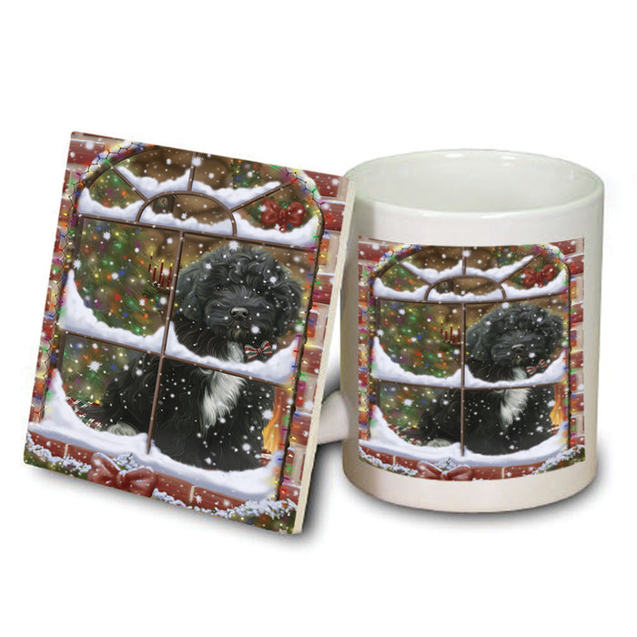 Please Come Home For Christmas Cockapoo Dog Sitting In Window Mug and Coaster Set MUC53614