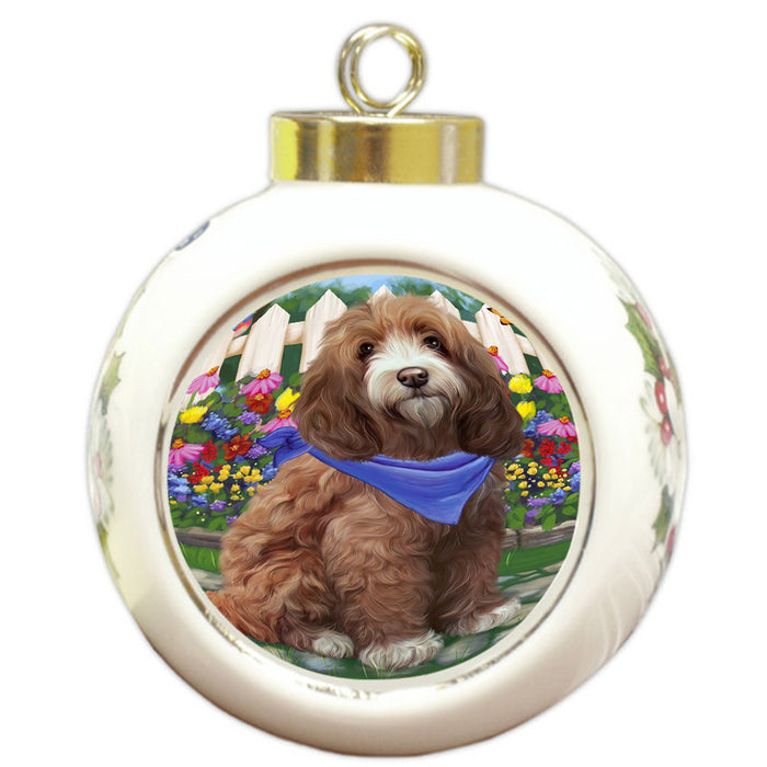 Spring Floral Cockapoo Dog Round Ball Christmas Ornament RBPOR52245